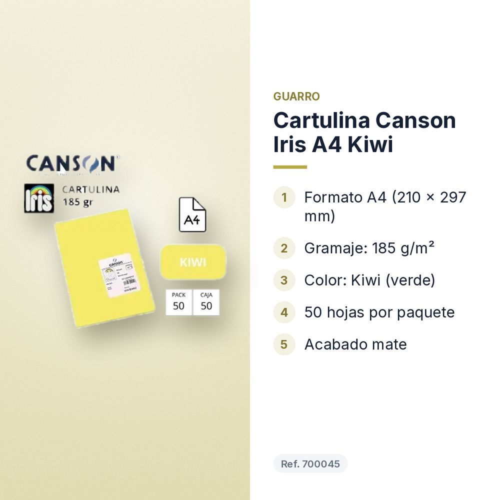 CARTULINA CANSON IRIS A4 KIWI - características principales