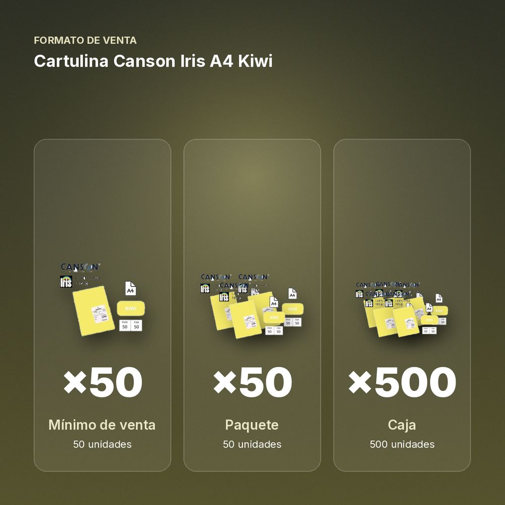 CARTULINA CANSON IRIS A4 KIWI - formato de venta: paquete de 50, caja de 500