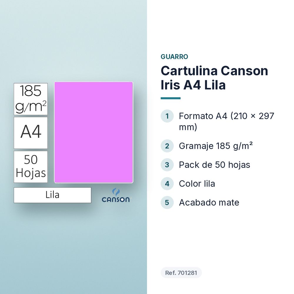 CARTULINA CANSON IRIS A4 LILA - características principales