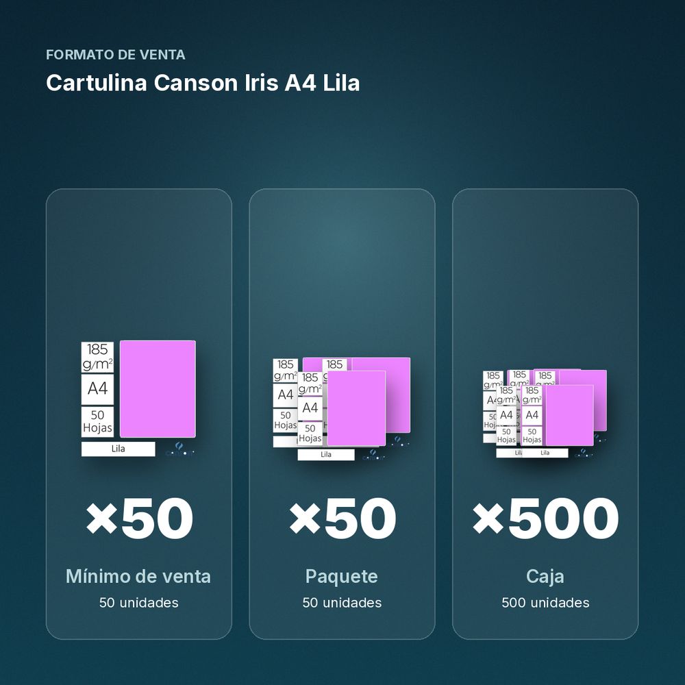 CARTULINA CANSON IRIS A4 LILA - formato de venta: paquete de 50, caja de 500