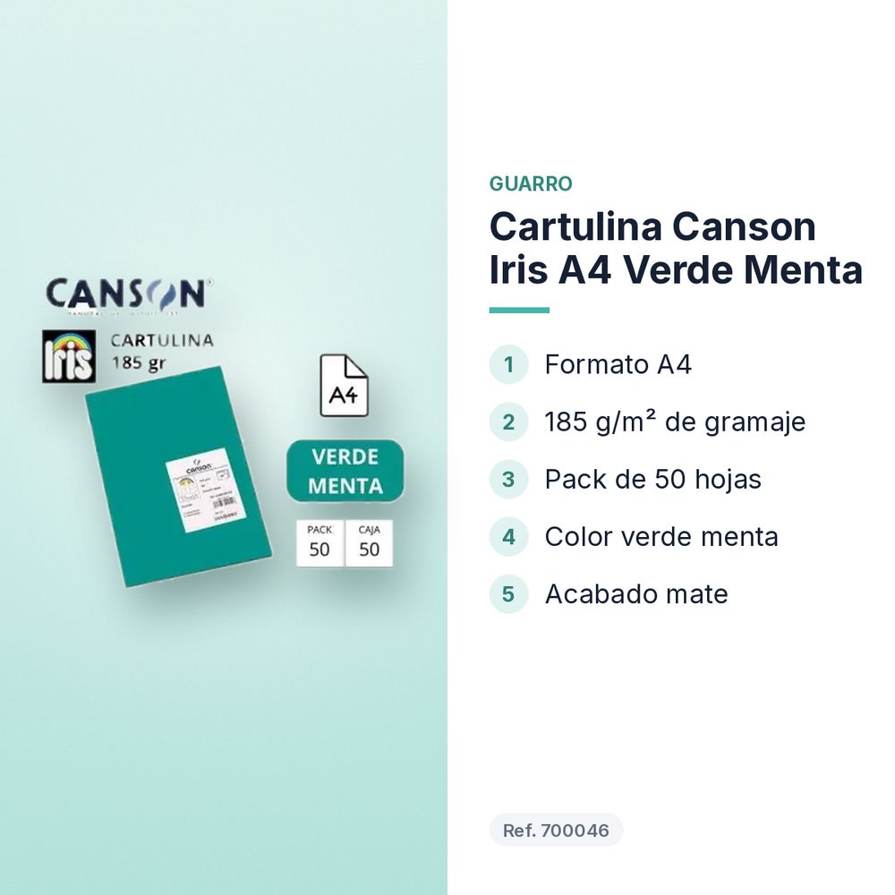 CARTULINA CANSON IRIS A4 VERDE MENTA - características principales