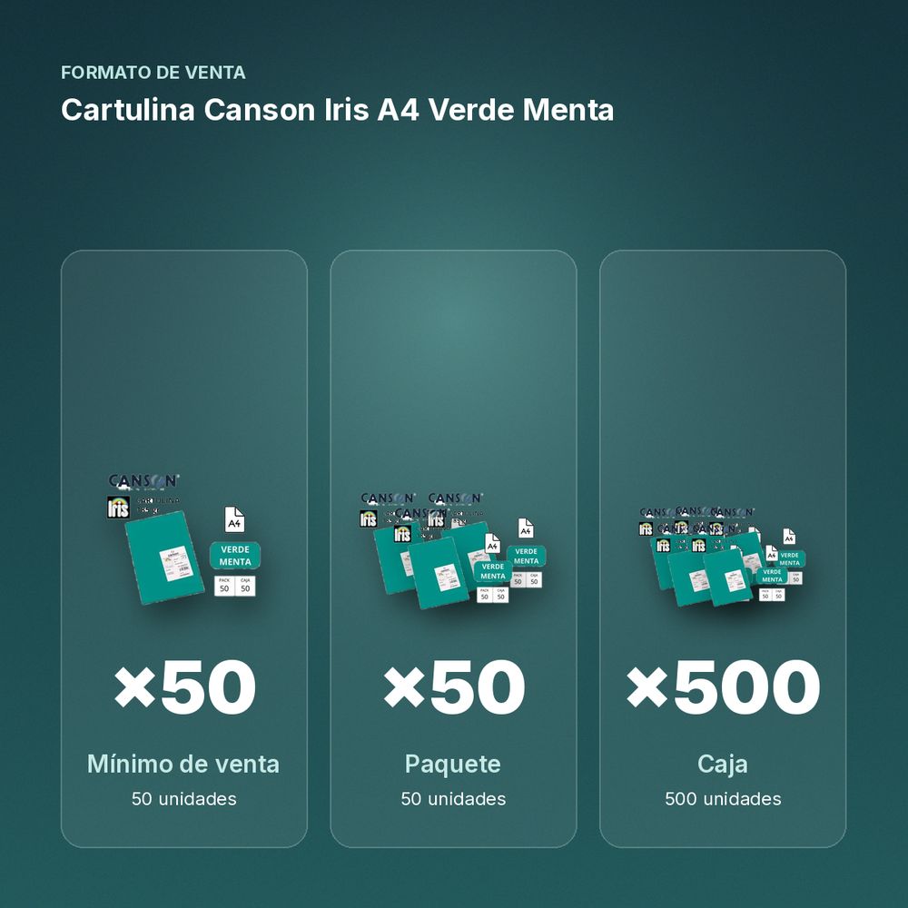 CARTULINA CANSON IRIS A4 VERDE MENTA - formato de venta: paquete de 50, caja de 500