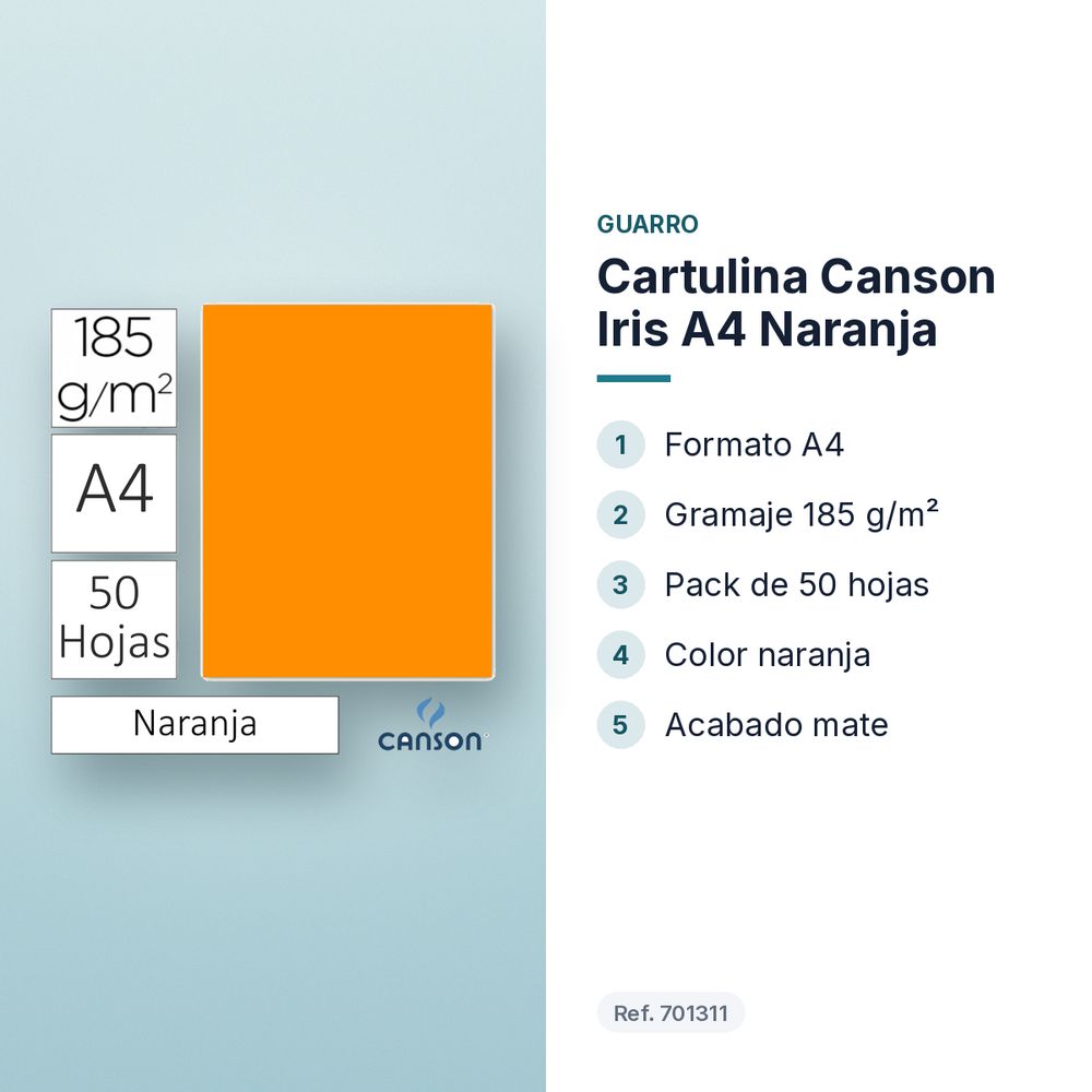 CARTULINA CANSON IRIS A4 NARANJA - características principales