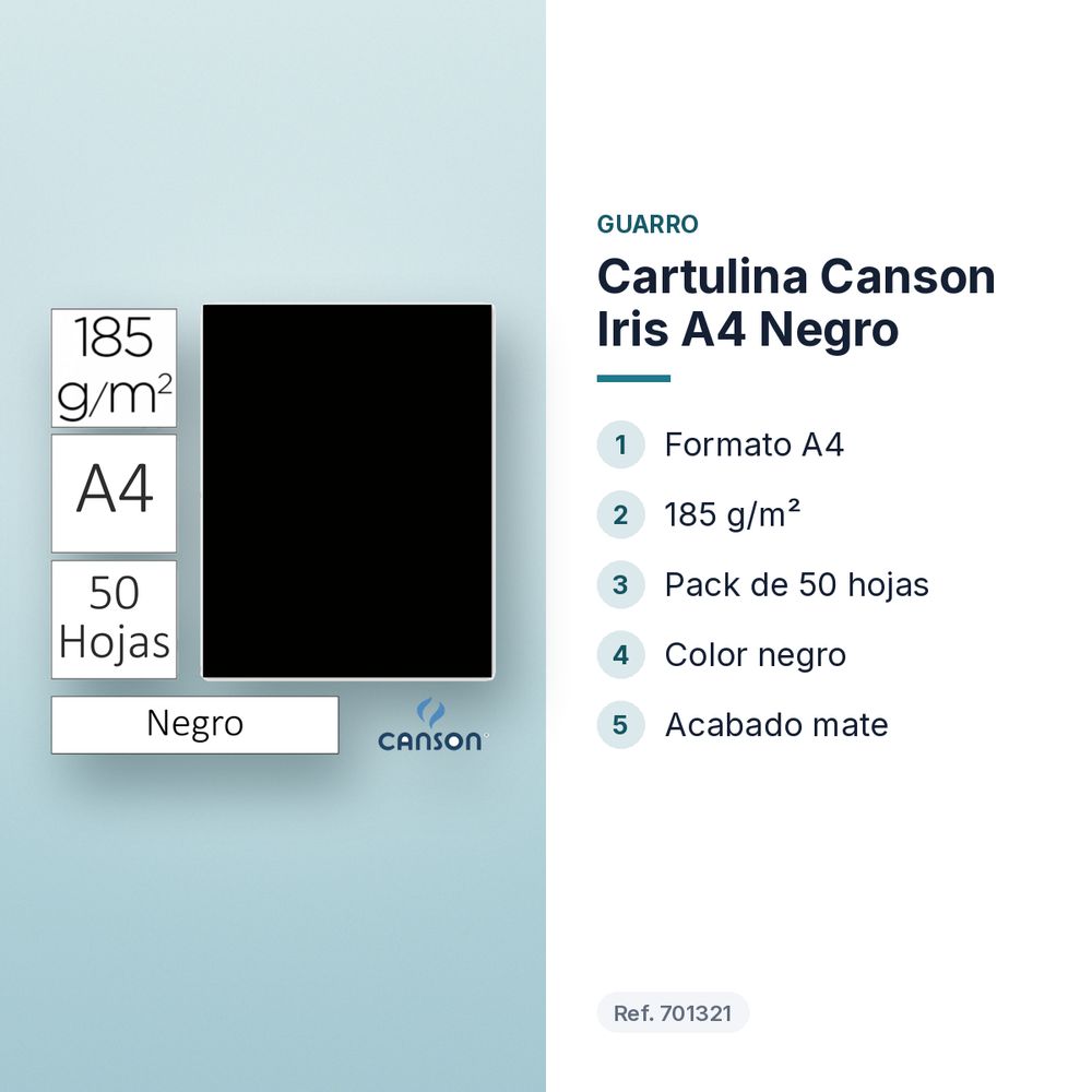 CARTULINA CANSON IRIS A4 NEGRO - características principales