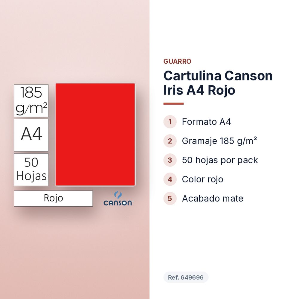 CARTULINA CANSON IRIS A4 ROJO - características principales