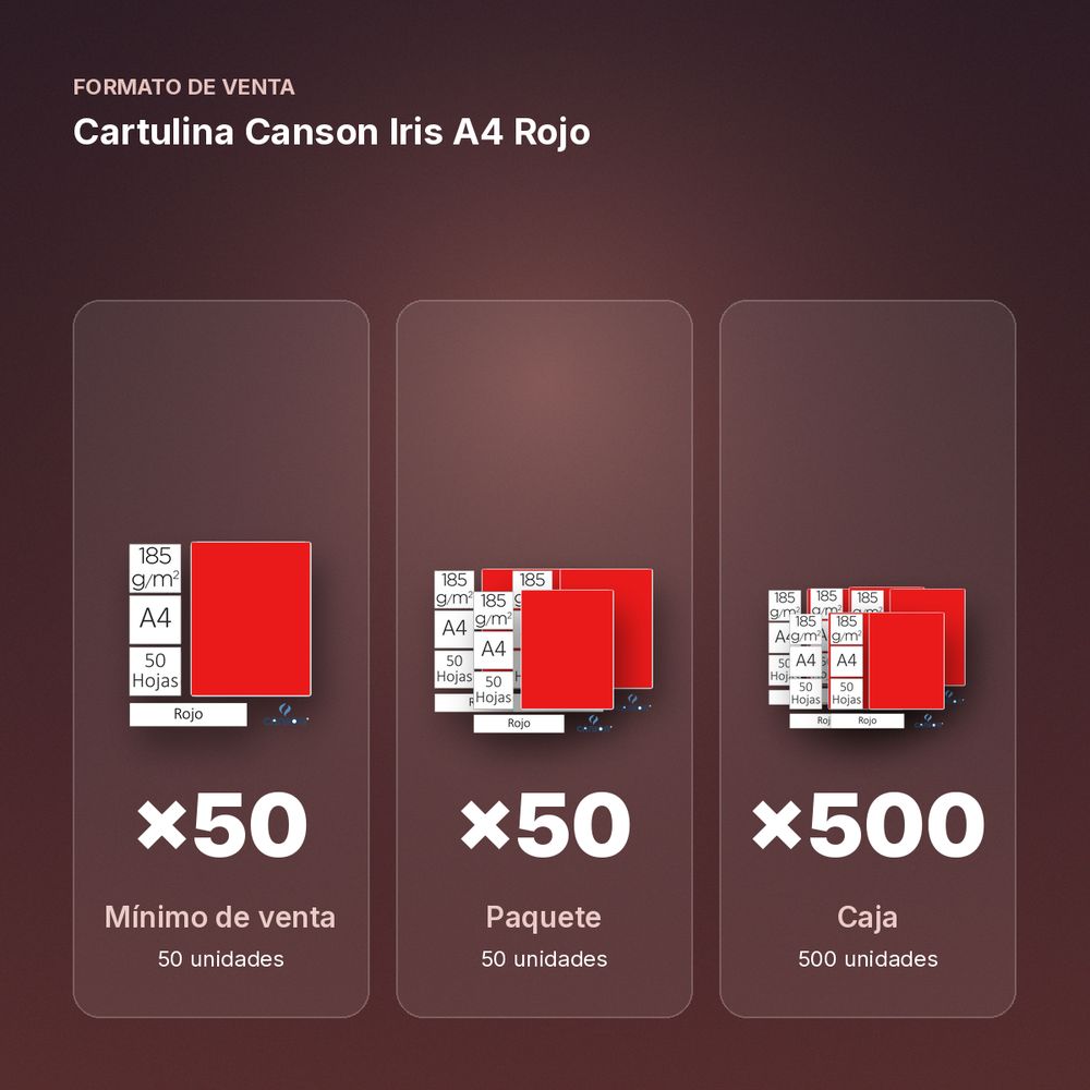 CARTULINA CANSON IRIS A4 ROJO - formato de venta: paquete de 50, caja de 500