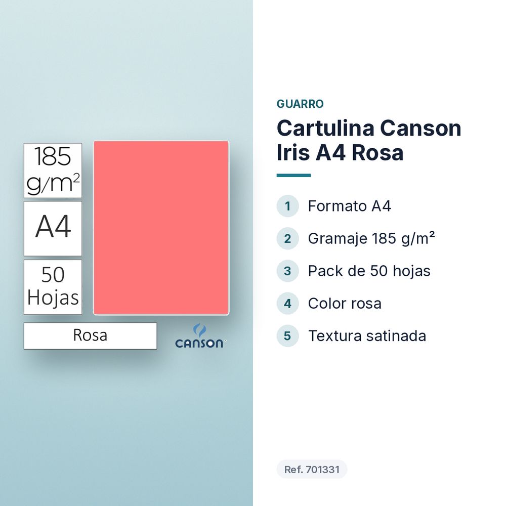CARTULINA CANSON IRIS A4 ROSA - características principales