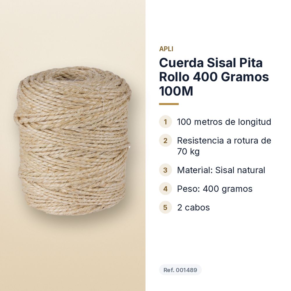 CUERDA SISAL PITA ROLLO 400 GRAMOS 100M - características principales
