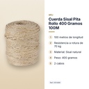 CUERDA SISAL PITA ROLLO 400 GRAMOS 100M - características principales