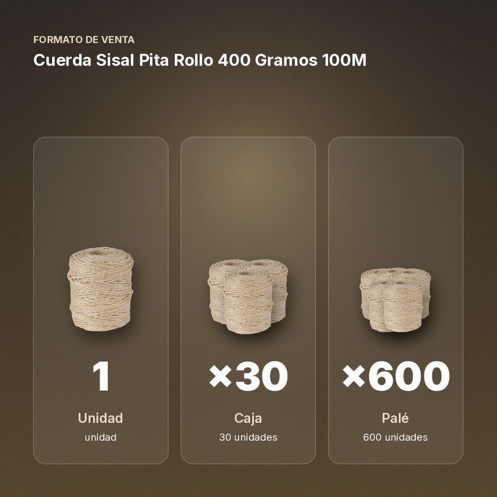 CUERDA SISAL PITA ROLLO 400 GRAMOS 100M - formato de venta: caja de 30, palé de 600