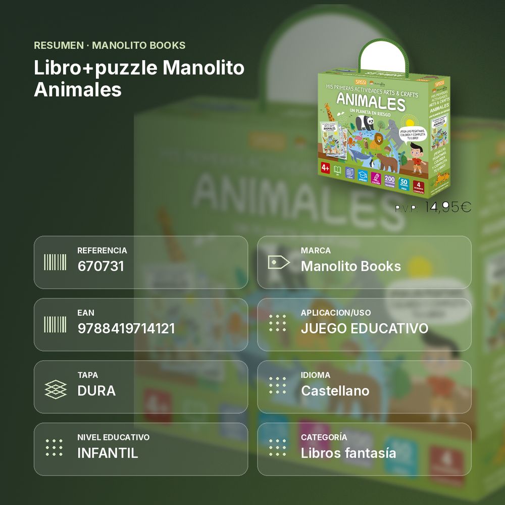 LIBRO+PUZZLE MANOLITO ANIMALES  - resumen de atributos