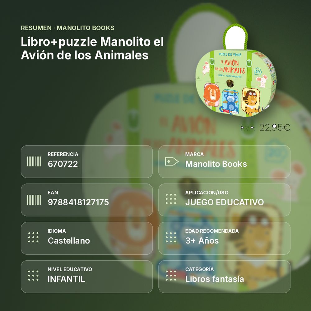 LIBRO+PUZZLE MANOLITO EL AVIÓN DE LOS ANIMALES - resumen de atributos