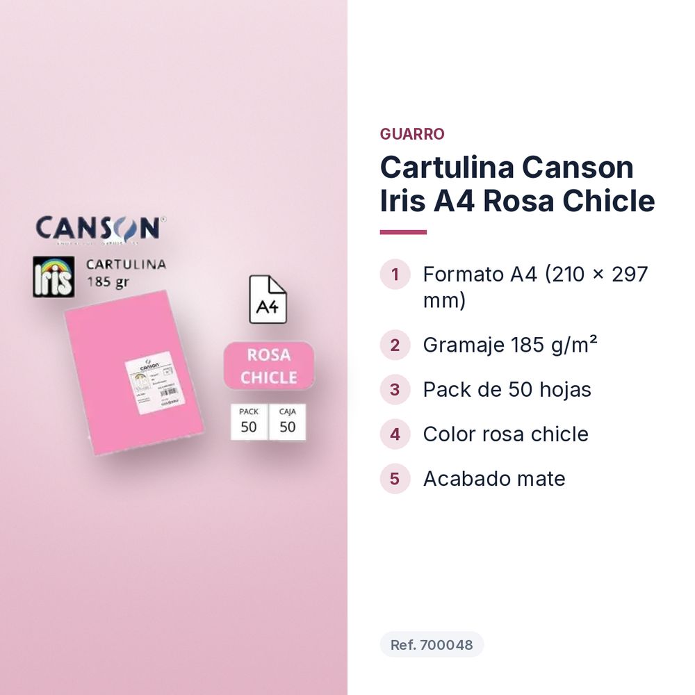 CARTULINA CANSON IRIS A4 ROSA CHICLE - características principales