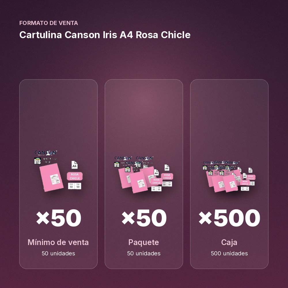 CARTULINA CANSON IRIS A4 ROSA CHICLE - formato de venta: paquete de 50, caja de 500