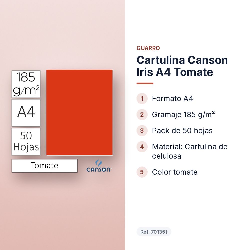 CARTULINA CANSON IRIS A4 TOMATE - características principales