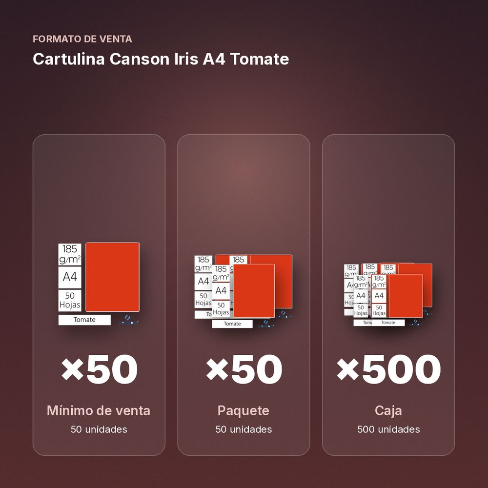 CARTULINA CANSON IRIS A4 TOMATE - formato de venta: paquete de 50, caja de 500