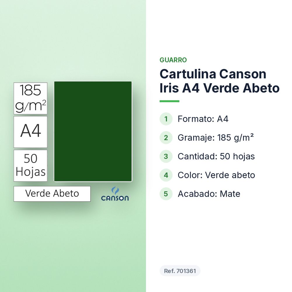 CARTULINA CANSON IRIS A4 VERDE ABETO - características principales