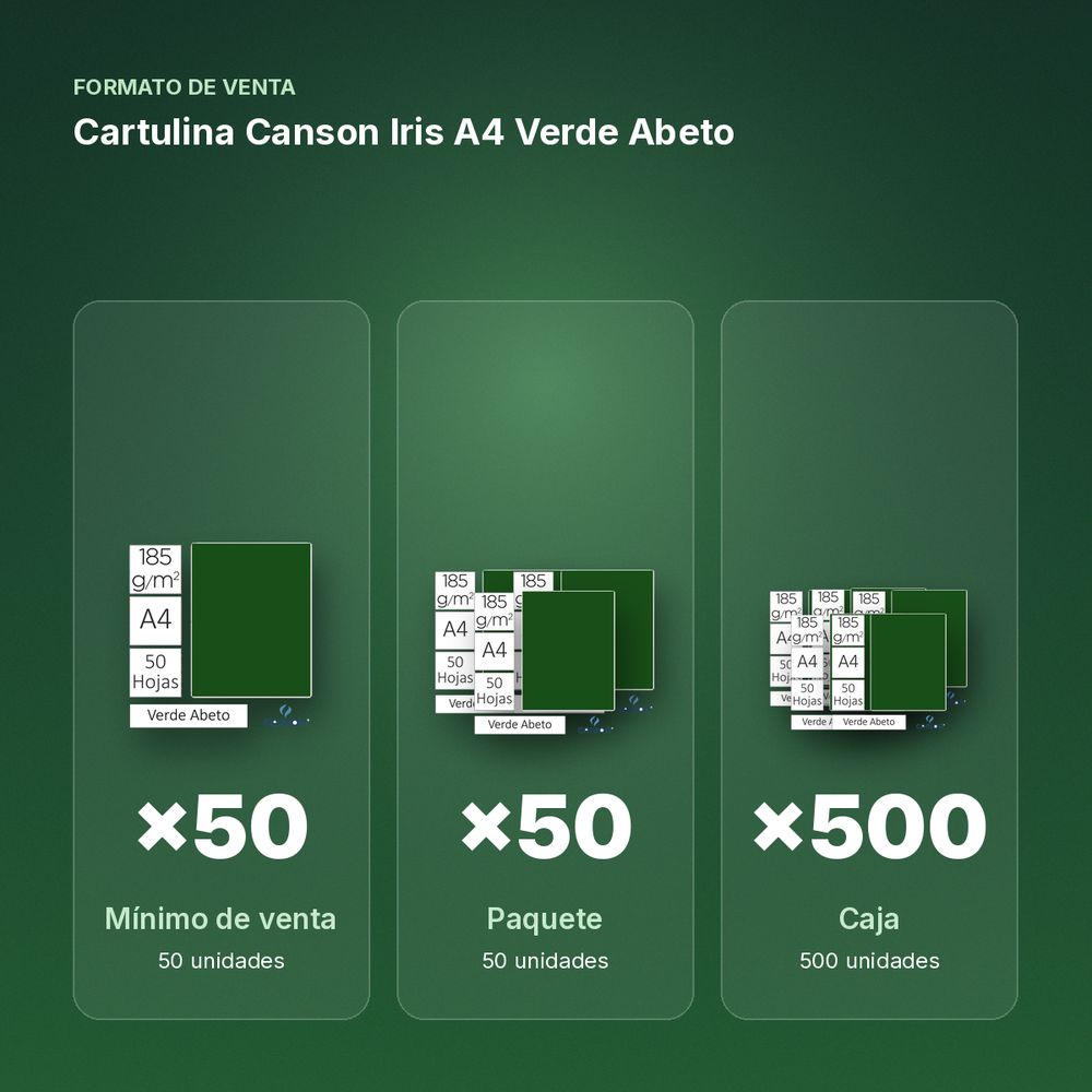 CARTULINA CANSON IRIS A4 VERDE ABETO - formato de venta: paquete de 50, caja de 500