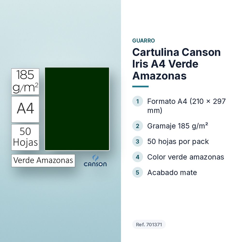 CARTULINA CANSON IRIS A4 VERDE AMAZONAS - características principales