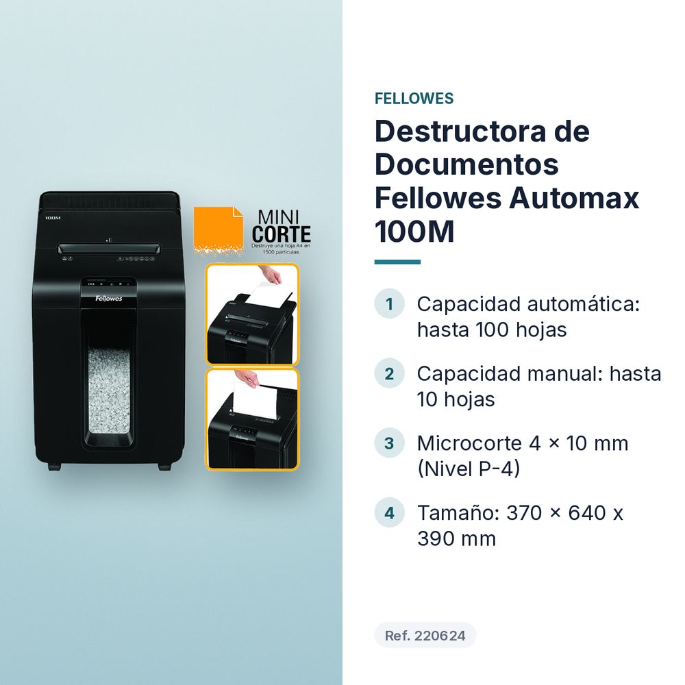 DESTRUCTORA DE DOCUMENTOS FELLOWES AUTOMAX 100M  - características principales