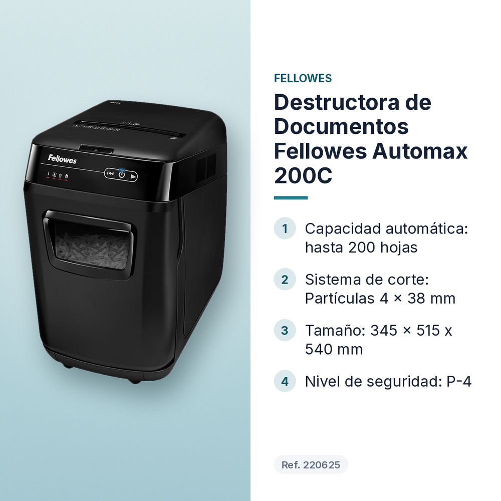 DESTRUCTORA DE DOCUMENTOS FELLOWES AUTOMAX 200C  - características principales
