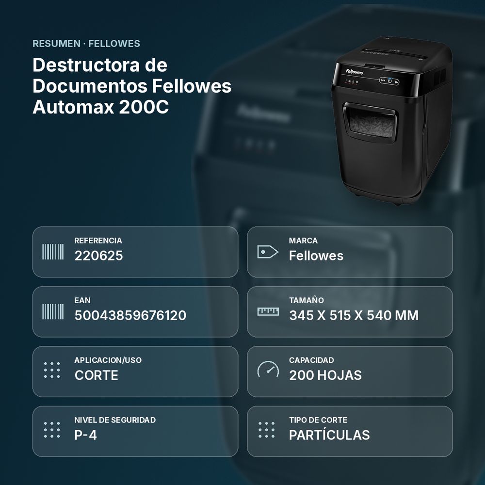 DESTRUCTORA DE DOCUMENTOS FELLOWES AUTOMAX 200C  - resumen de atributos