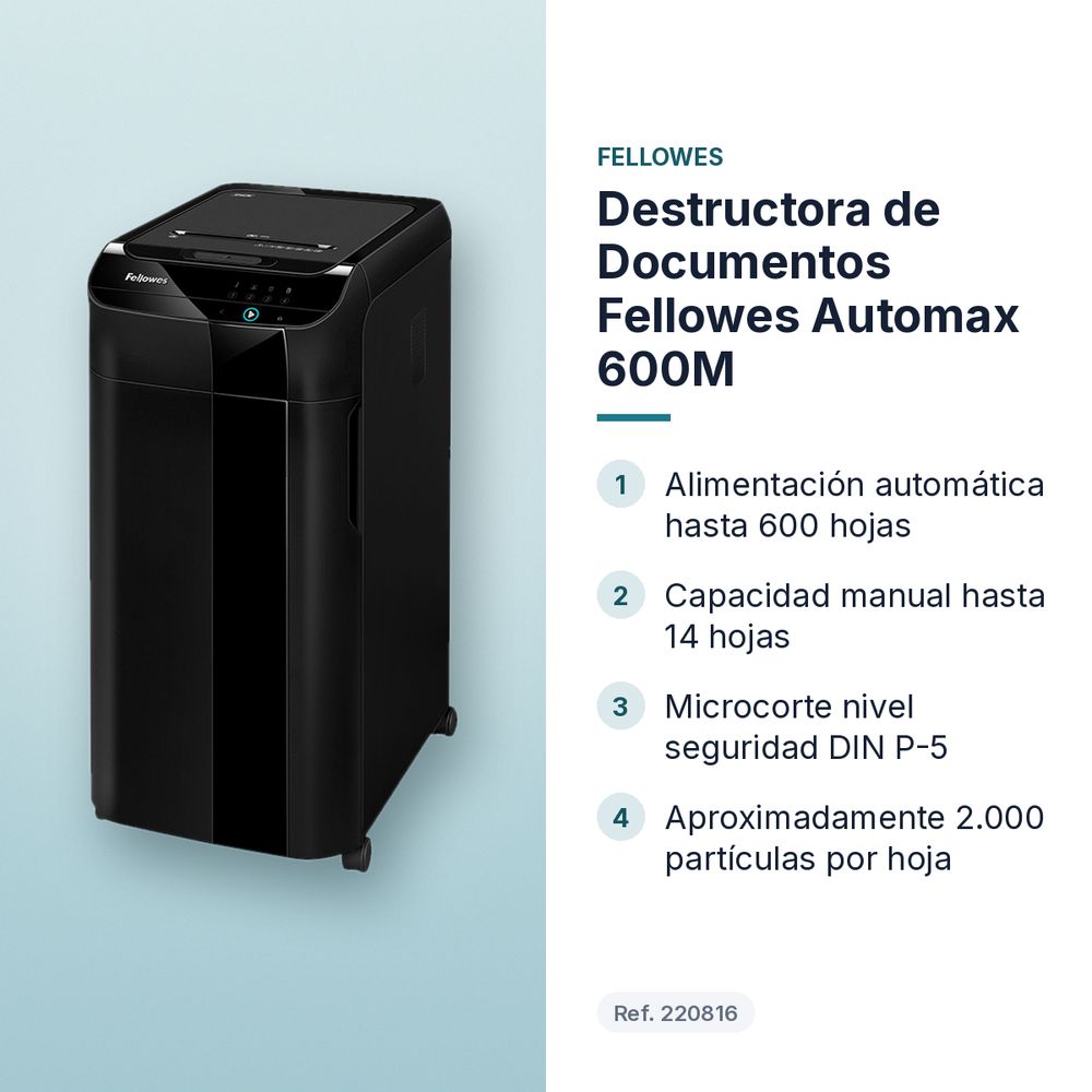 DESTRUCTORA DE DOCUMENTOS FELLOWES AUTOMAX 600M  - características principales