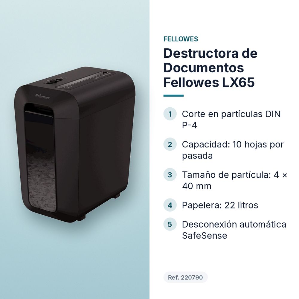 DESTRUCTORA DE DOCUMENTOS FELLOWES LX65 - características principales