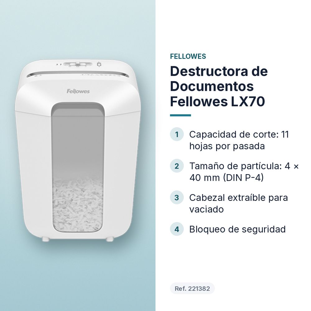 DESTRUCTORA DE DOCUMENTOS FELLOWES LX70 - características principales