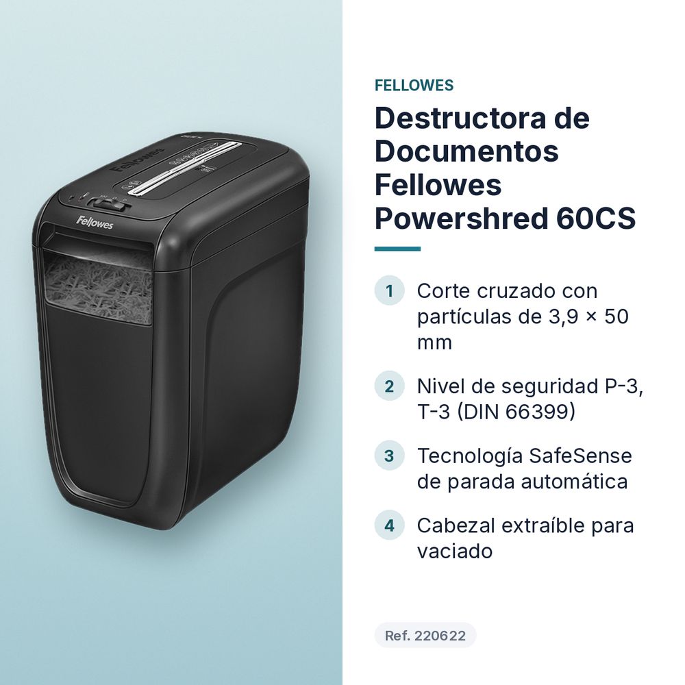 DESTRUCTORA DE DOCUMENTOS FELLOWES POWERSHRED 60CS - características principales