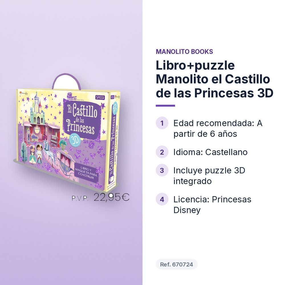 LIBRO+PUZZLE MANOLITO EL CASTILLO DE LAS PRINCESAS 3D  - características principales