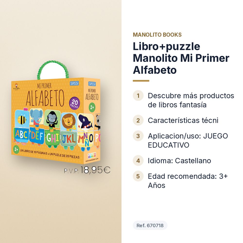 LIBRO+PUZZLE MANOLITO MI PRIMER ALFABETO  - características principales