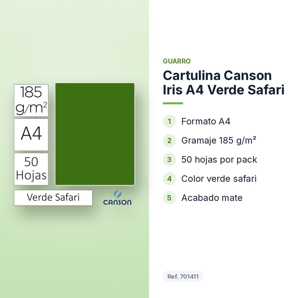 CARTULINA CANSON IRIS A4 VERDE SAFARI - características principales