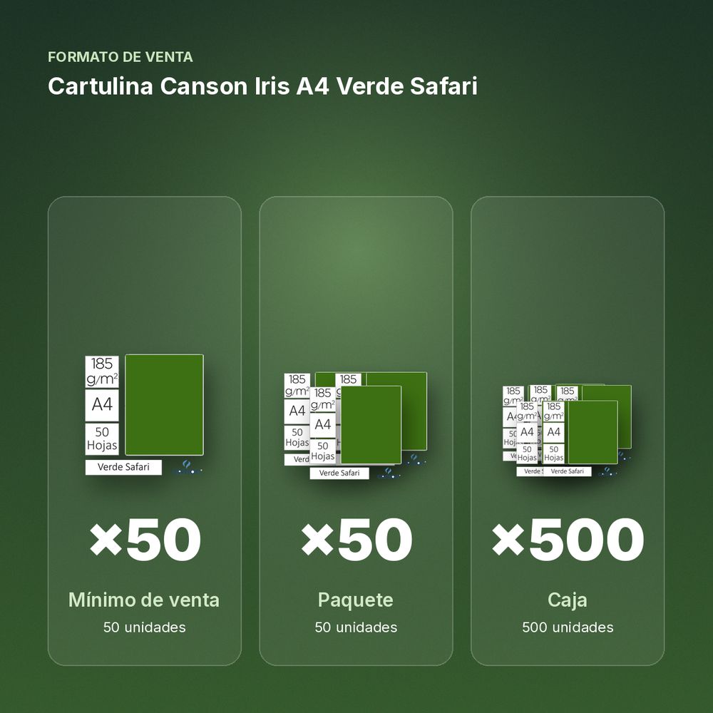 CARTULINA CANSON IRIS A4 VERDE SAFARI - formato de venta: paquete de 50, caja de 500