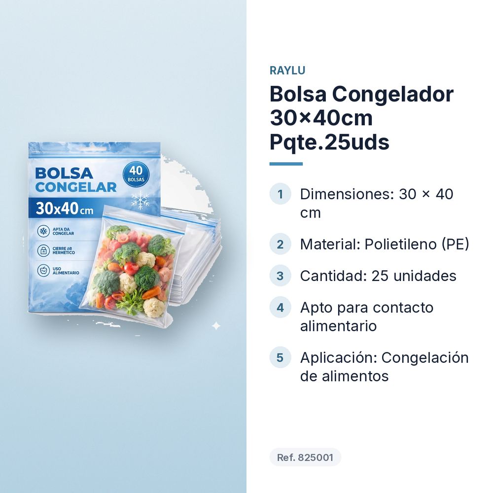 BOLSA CONGELADOR 30×40CM PQTE.25UDS - características principales