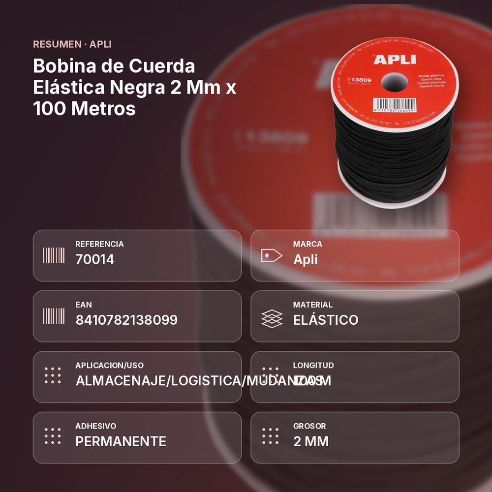 BOBINA DE CUERDA ELÁSTICA NEGRA 2 MM X 100 METROS - resumen de atributos
