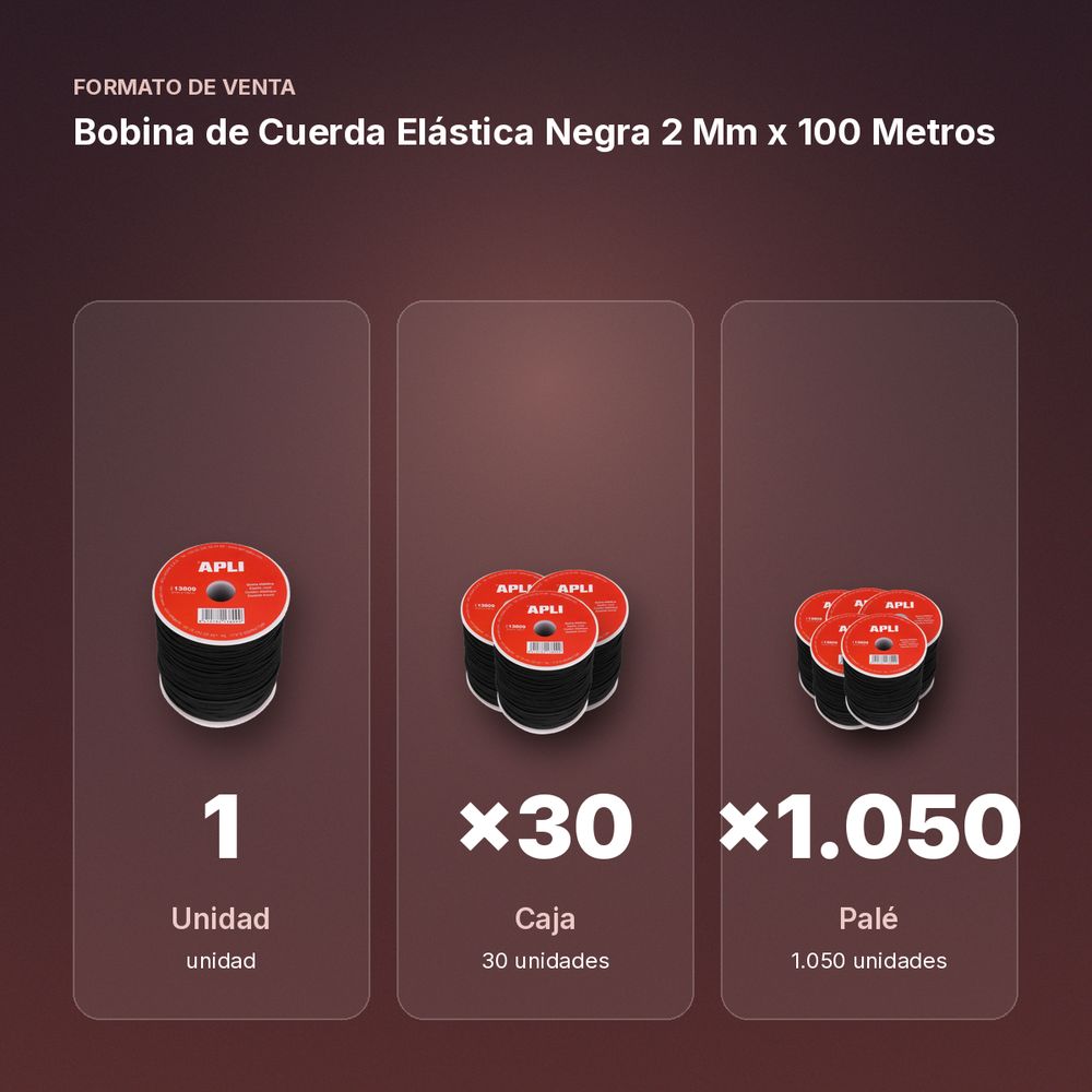 BOBINA DE CUERDA ELÁSTICA NEGRA 2 MM X 100 METROS - formato de venta: caja de 30, palé de 1050