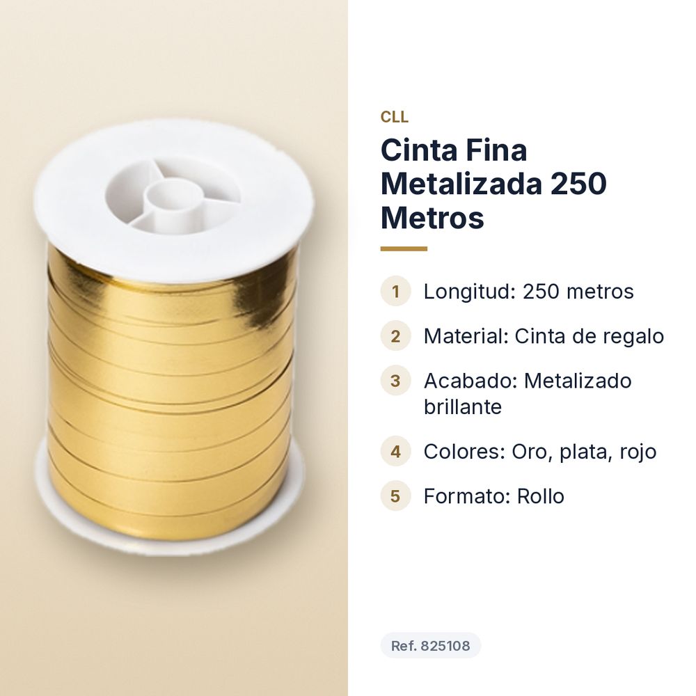 CINTA FINA METALIZADA 250 METROS  - características principales