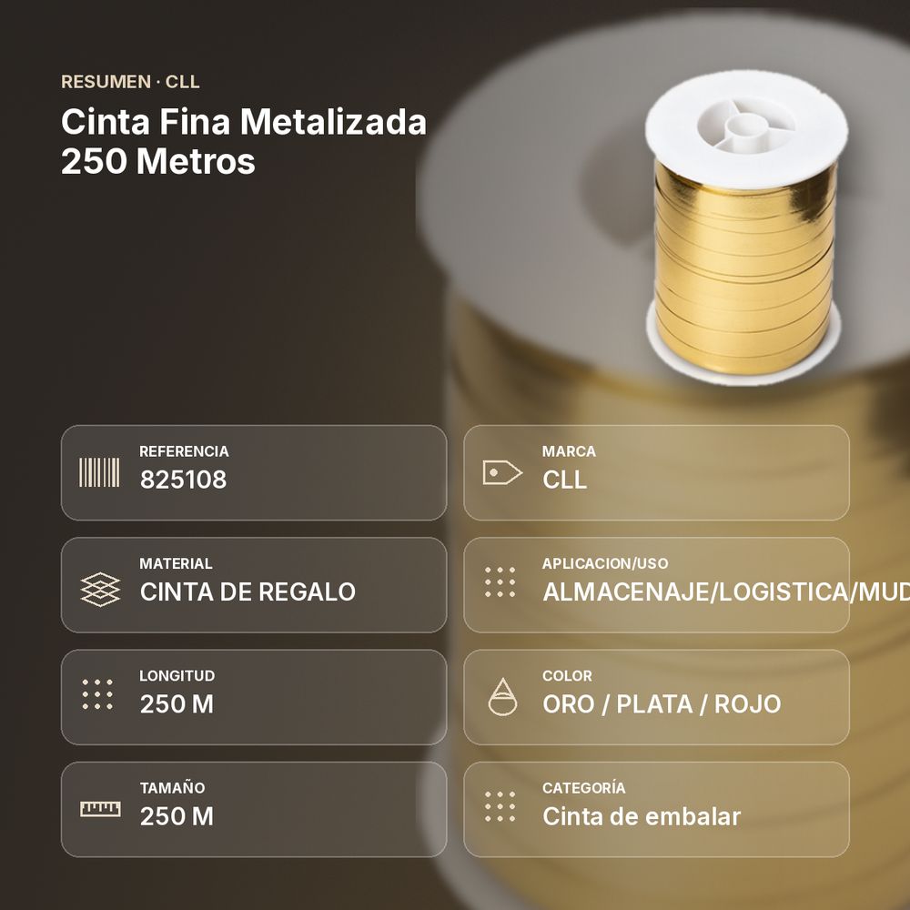 CINTA FINA METALIZADA 250 METROS  - resumen de atributos