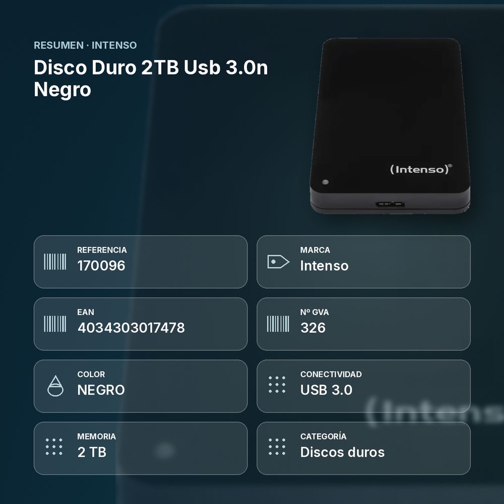 DISCO DURO 2TB USB 3.0N NEGRO - resumen de atributos