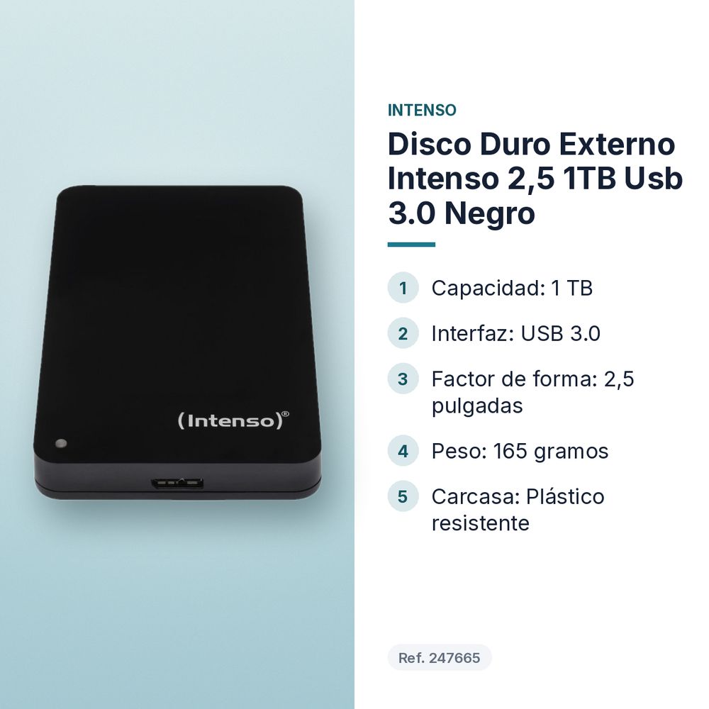 DISCO DURO EXTERNO INTENSO 2,5 1TB USB 3.0 NEGRO - características principales