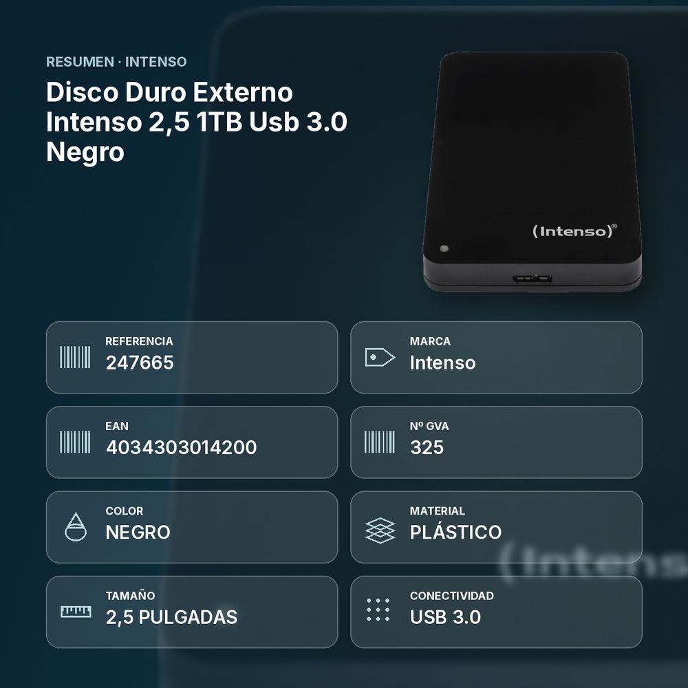 DISCO DURO EXTERNO INTENSO 2,5 1TB USB 3.0 NEGRO - resumen de atributos