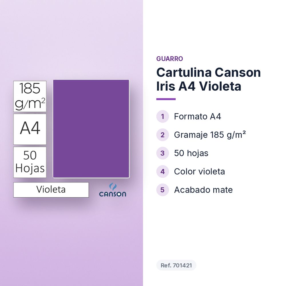CARTULINA CANSON IRIS A4 VIOLETA - características principales