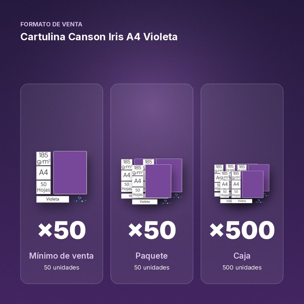 CARTULINA CANSON IRIS A4 VIOLETA - formato de venta: paquete de 50, caja de 500