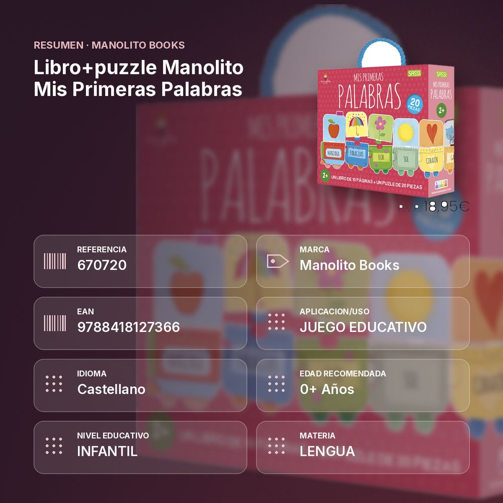 LIBRO+PUZZLE MANOLITO MIS PRIMERAS PALABRAS - resumen de atributos