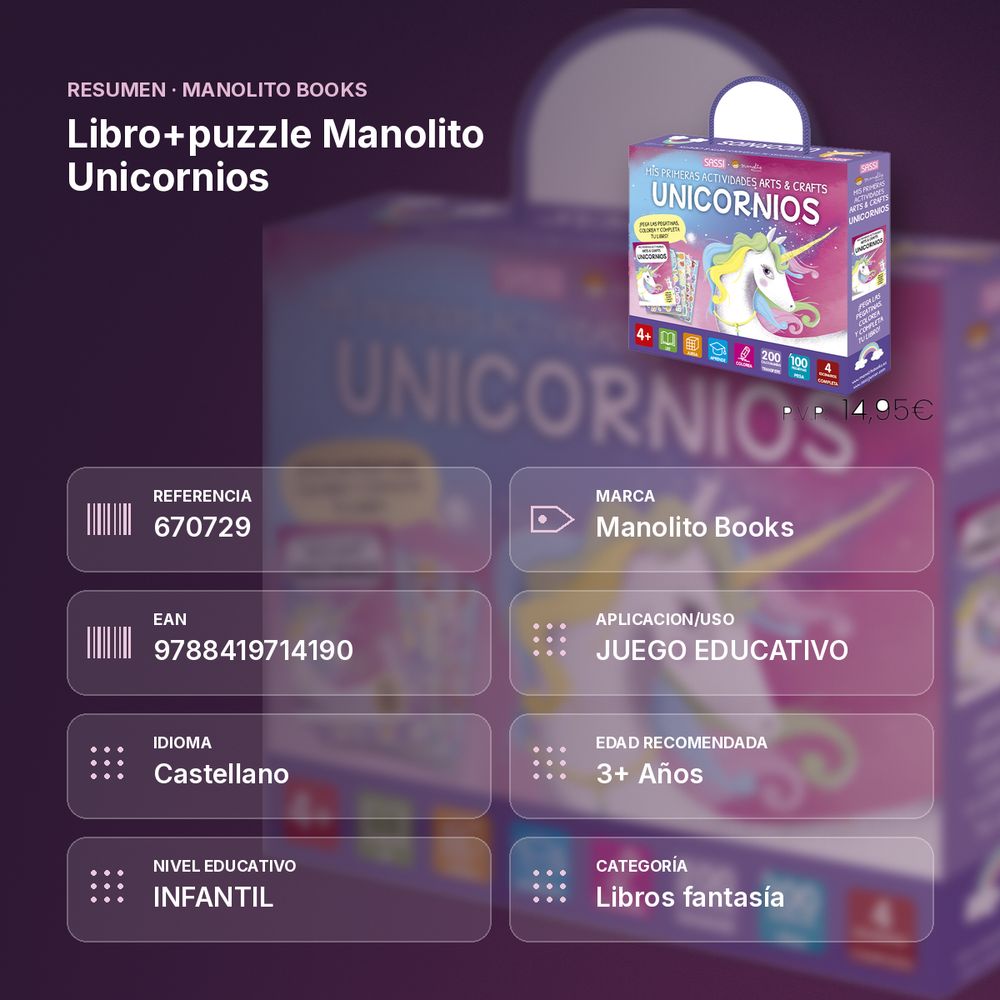 LIBRO+PUZZLE MANOLITO UNICORNIOS - resumen de atributos