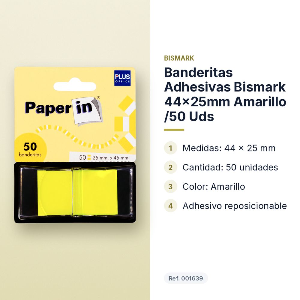 BANDERITAS ADHESIVAS BISMARK 44X25MM AMARILLO /50 UDS - características principales