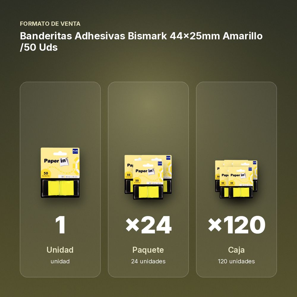 BANDERITAS ADHESIVAS BISMARK 44X25MM AMARILLO /50 UDS - formato de venta: paquete de 24, caja de 120