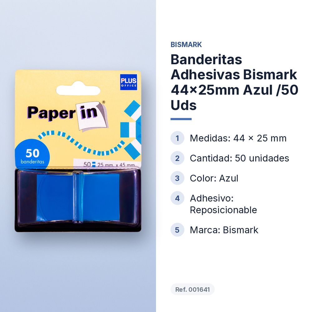 BANDERITAS ADHESIVAS BISMARK 44X25MM AZUL /50 UDS - características principales