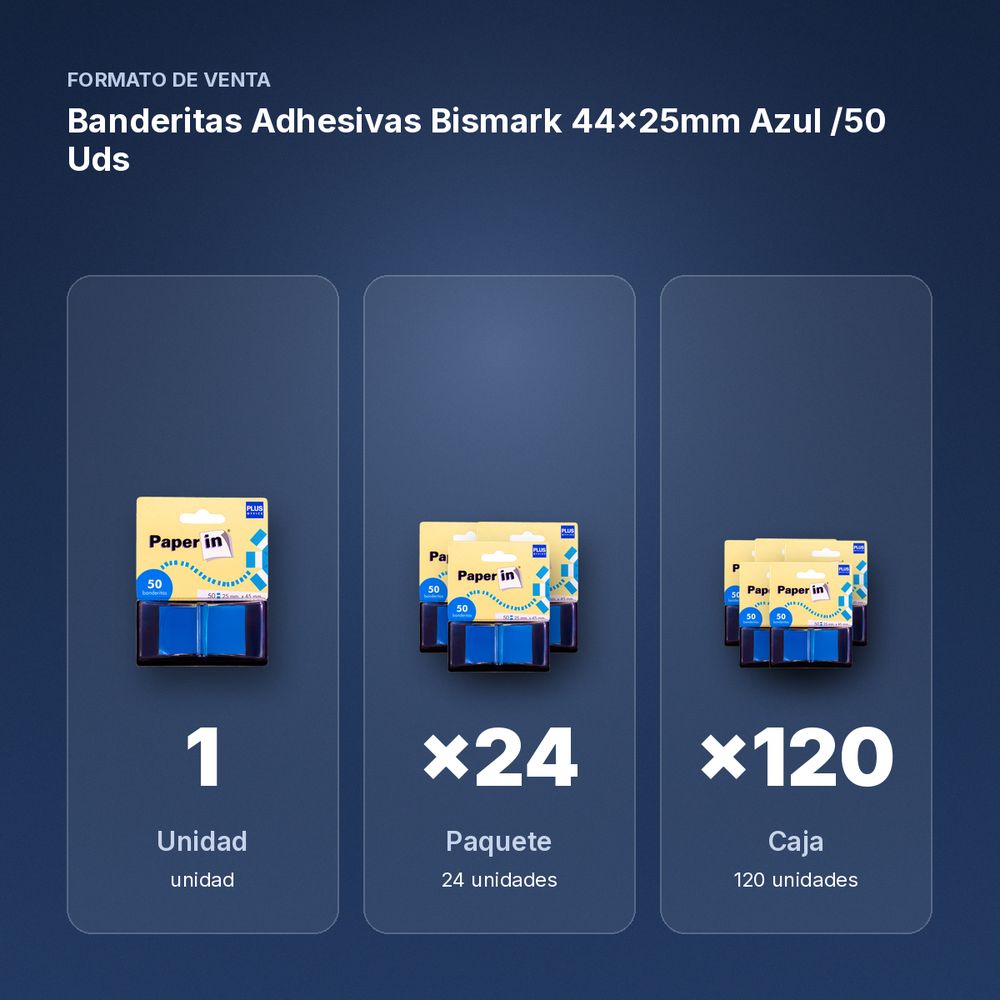 BANDERITAS ADHESIVAS BISMARK 44X25MM AZUL /50 UDS - formato de venta: paquete de 24, caja de 120
